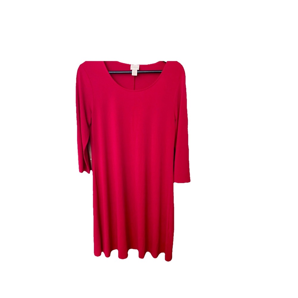 Chico's Women Red Scoop Neck 3/4 Sleeve Stretch‎ Shift Dress Size 0 S/M